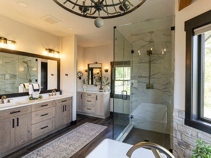 Complete Bathroom Remodel Featuring; Custom Vanity and Cabinets, Quartz Countertops, Low Curb Walk-in Shower, Porcelain Tile Shower Walls, Luxury Vinyl Flooring